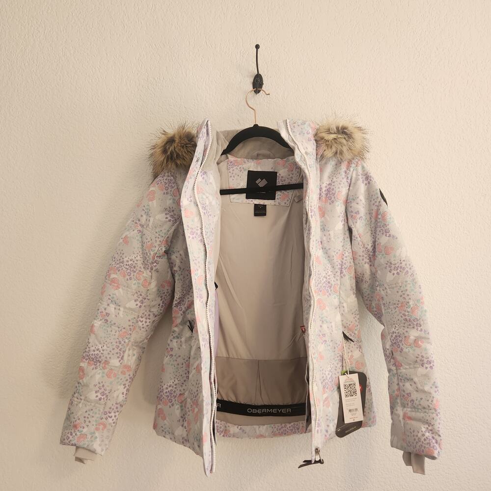 Obermeyer Women's Size 4 Pastel Floral Faux‎ Fur Snow Jacket NWT